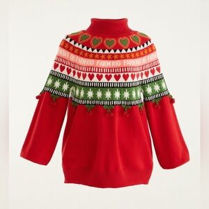 Farm Rio Red Christmas Hearts Knit Sweater